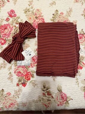 kate quinn Striped Rust & Burnt Orange blanket and Headwrap